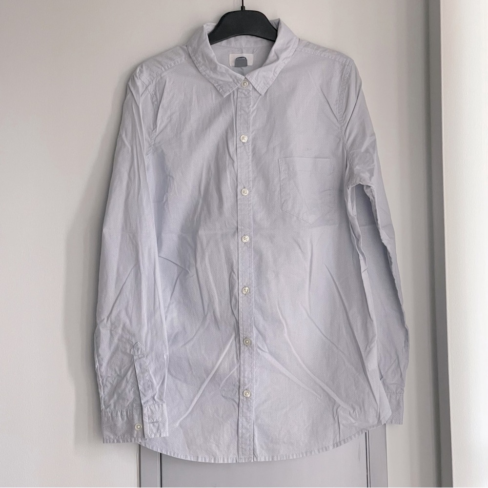 💗 OLD NAVY Light Blue with White Polkadot Button Down Long Sleeve Women’s Shirt